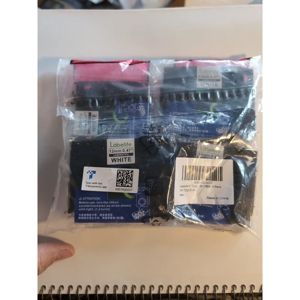 4PK 12mm Label Tape For Brother P-Touch Cube H110 TZ-231 TZe-231 Black on White